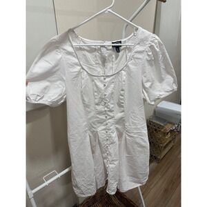 Scoop Womens XXL White Puff Sleeve Square Neck Cotton Mini Dress with Pockets